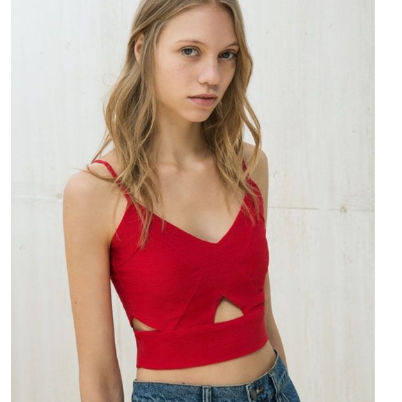 Bershka red croptop side cut out spaghetti straps Small - Picture 3 of 8